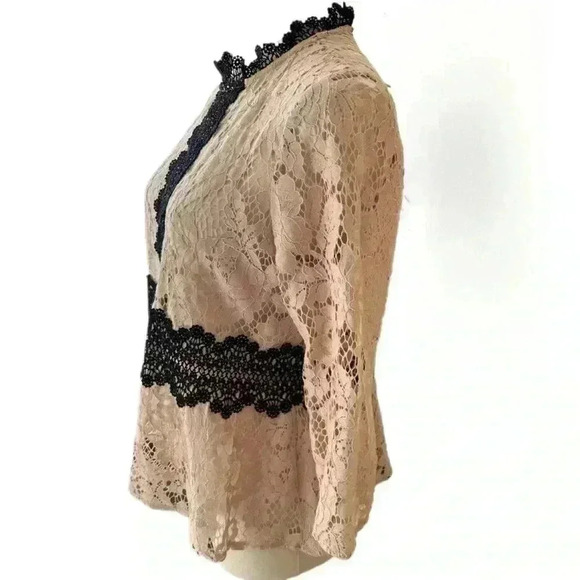 🏷️ SALE Zara  Blush Pink Black Detail Lace Blouse Girlhoodcore - Picture 4 of 12